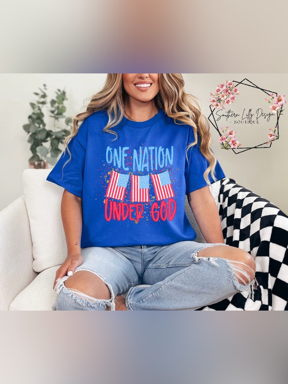 Gildan One Nation Under God Graphic Tee - Blue